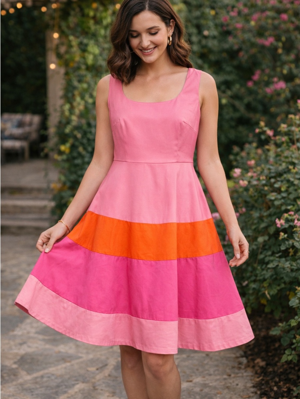 Isaac Mizrahi Pink, Orange & Dark Pink Colorblock Sleeveless Fit-and-Flare Dress